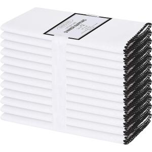 Cotton Clinic Cloth Napkins with Trim - Everyday Use Table Dinner Napkins - Soft Durable Washable - Ideal for Dinner Party Wedding Christmas Easter - Set of 12-20x20 inches Black White Napkins