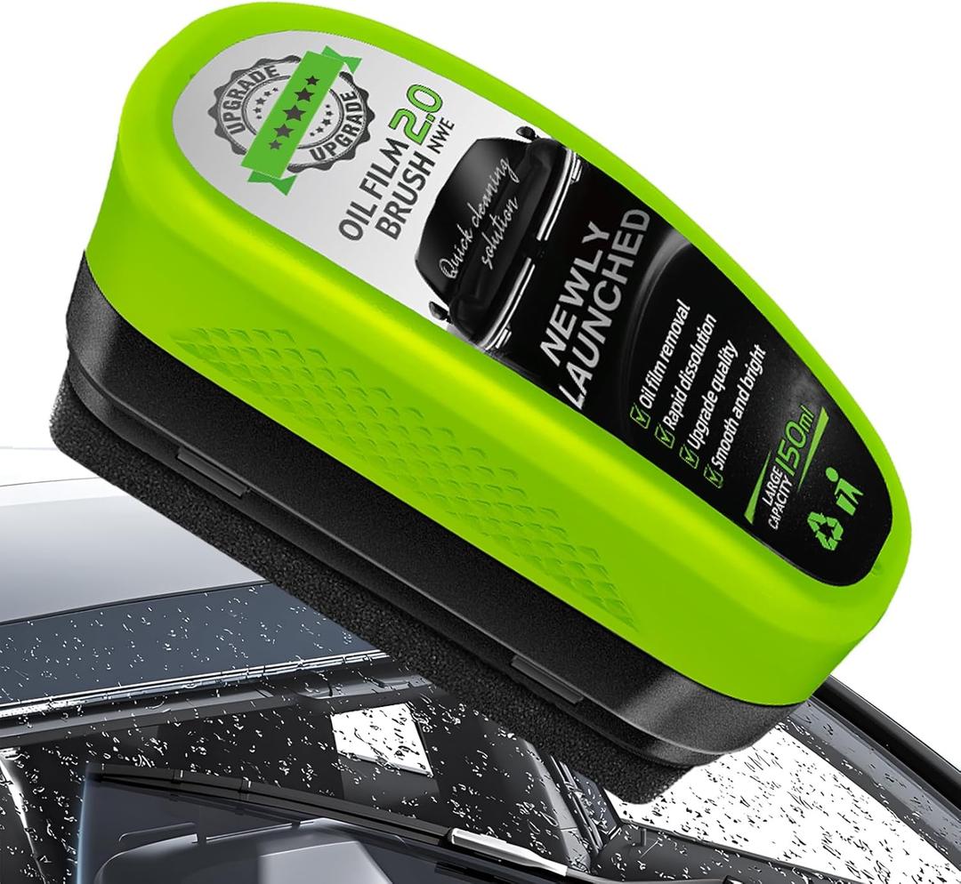 Einesin Upgrade Automotive Oil Film Cleaning Brush, Reusable Oil Film Cleaning Brush, Glass Coating for Windshield, Prevents Rain and Fog Cleaning Glass Brush, Green