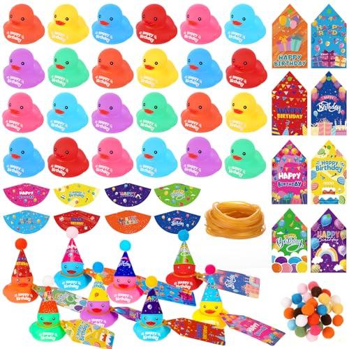 Lunmon is 16 Pack DIY Birthday Rubber Duck Sets Include 16 Mini Rubber Ducks Bath Pool Toys for Kids Toddler Baby Classroom Reward Birthday Gifts Party Favors