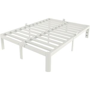 White Full Size Bed Frame 12 Inch, Metal Full Bed Frame No Box Spring Needed, Heavy Duty Steel Support 3500 LBS, DIY Headboard, Noiseless, Round Corner Legs, Storage Space, Easy Assembly