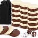 Premium Ceramic Game Pieces Set - 30 Versatile Pieces for Checkers, Chess Pieces only, Backgammon Pieces only, dice & More - Smooth Finish, Durable for Checkers Board Game (32MM, Brown and Off-white)