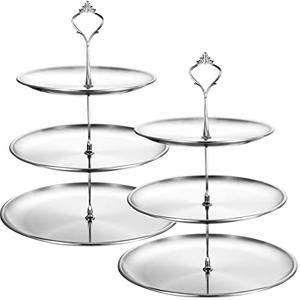 Gerrii 2 Pack 3 Tier Cupcake Stand Serving Tray Metal, Silver