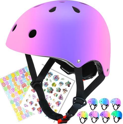 BiutiMama Color Gradient Adjustable Kids Bike Helmet Toddler Skateboard Helmets Boys Girls Child Ventilation Helmet for Multi-Sports Skating Cycling Scooter Balance