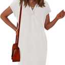 Okiwam Women's Spring Summer Dresses 2026 Casual Short Sleeve V-Neck T-Shirt Mini Vacation Sun Dresses with Pockets (White, XL)