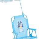 Idea Nuova Bluey Kids Outdoor Folding Beach Chair with Umbrella,Portable Camp Chair for Ages 3+, Lightweight & Compact for Beach, Camping, and Backyard