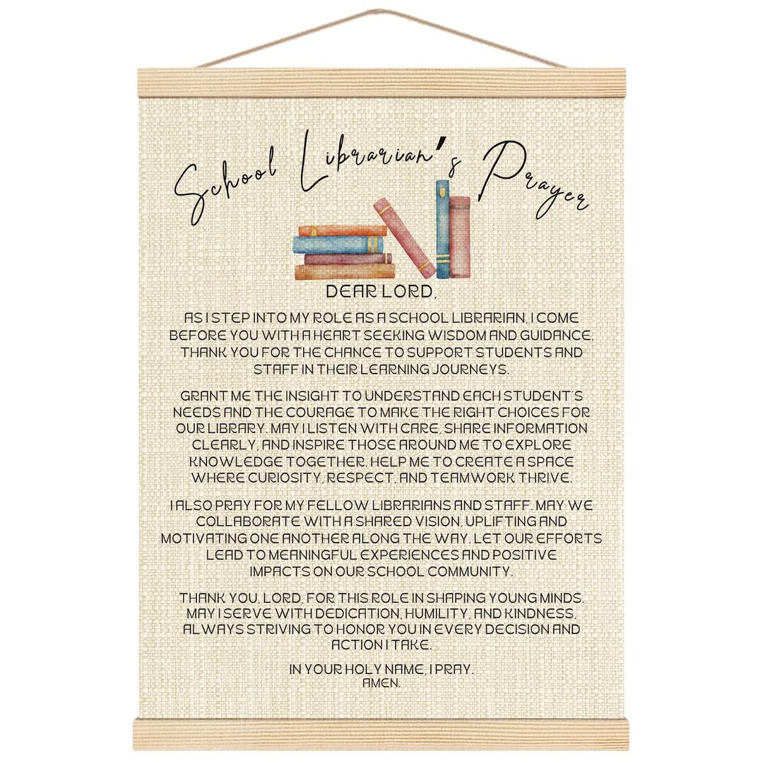 Boat Wades School Librarian's Prayer Christian Wall Art Poster Hanger Frame, School Library Decor, Librarian Gifts Hanging Wall Decor for Classroom Library Office, 12x16 Inch