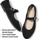 BABUDOG Womens Mary Jane Flats with Strap,Faux Suede Black Flats Shoes,Flats Shoes Women Dressy Comfortable