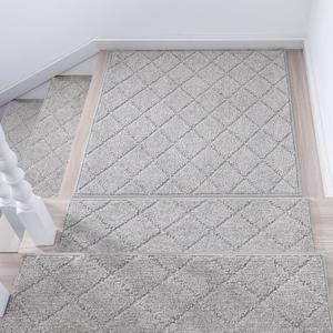 COSY HOMEER Edging Stair Treads Non-Slip Corner Indoor Stair Runners for Wooden Steps,Landing Slip Resistant Stair Rugs Mat for Kids and Dogs,100% Polyester TPE Backing,Grey,30x30 inch