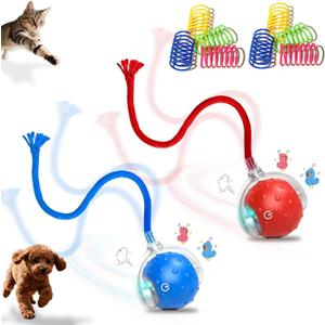 2-Pack Interactive Cat Toys Ball for Indoor CatsDog,Automatic Cat Toy with Smart Obstacle Avoidance&Bird Chirps,Includes 8 Cat Spiral Spring,Cat Enrichment Toys for Indoor Cats(RedBlue)