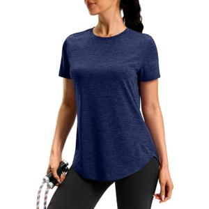 Women's Workout Shirts Bum-Covering Length Lightweight Short Sleeve Dry Fit Athletic Hiking Running Summer Tops for Women (Blue, XL)