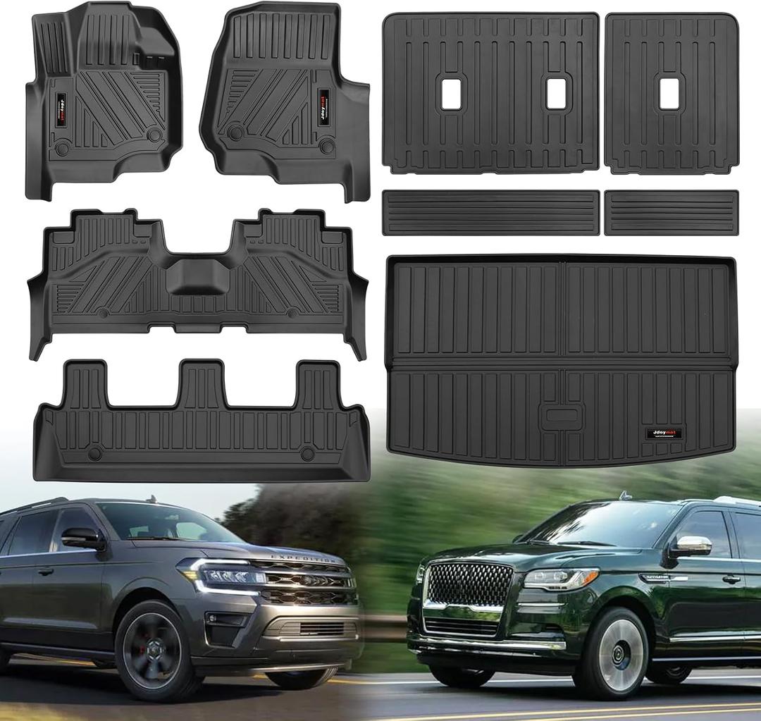 for Ford Expedition Max/Lincoln Navigator L 8-Seater 2018-2024 2025 Floor Mats 3 Rows Trunk Cargo Liner and Backrest Mats All Weather TPE Accessories (8 Seat Full Set-Only for MAX Or L)