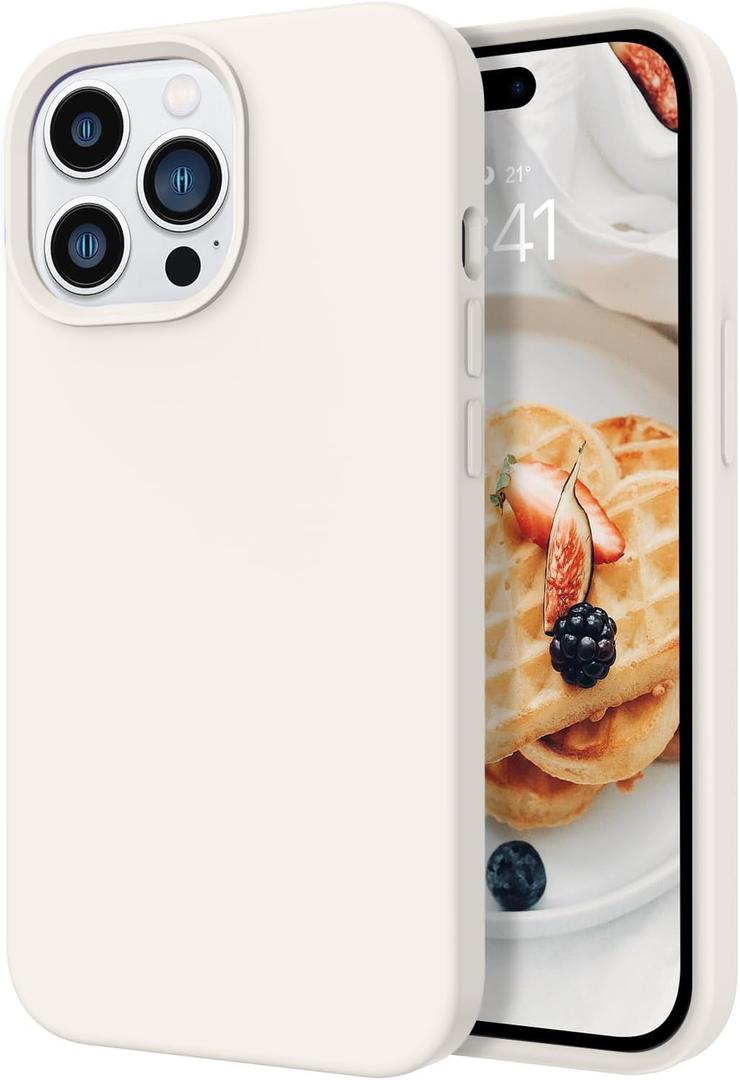 DOMAVER for iPhone 14 Pro Case Liquid Silicone Soft Gel Rubber Microfiber Lining Cushion Cover Shockproof Protective Phone Case for iPhone 14 Pro(6.1 inch)-Antique White