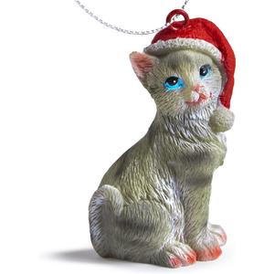 2 x Yuletide Designs Cat Figurine Christmas Ornaments (Gray Tabby)