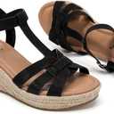 Luoika Women's Wide Width Wedge Sandals, Platform Ankle Strap Open Toe Espadrille Wedge Pump Heel Women's Sandals Concise Casual Summer Shoes. 23001,Black,11XW