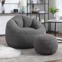 Bean Bag Chairs, Gaint Bean Bag Couch with Memory Foam for Adults and Kids, Microfiber Upholstered Sofa with Ottoman, Comfy Lazy Bean Bag Reading Chair for Living Room