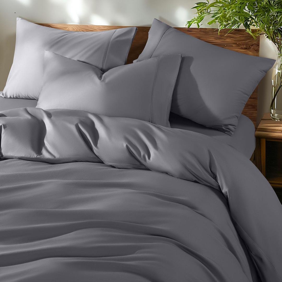 Shilucheng 100% Cotton King Size Duvet Covers - 600 Thread Count, Luxury Sateen Weave Egyptian Cotton Comforter Cover with Zipper Closure & Corner Ties Hotel Bedding Duvet Covers 3 Piece (Dark Grey)