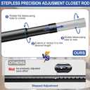 17 to 84 Inch Closet Rods for Hanging Clothes with Screwdriver, Stepless Adjustable Closet Rod Heavy Duty, 1.3 Inch Clothes Hanging Rod Metal Closets Pole Bar for Wardrobes Laundry Bathroom RV, Black