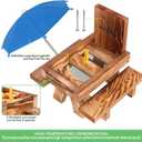 MIXXIDEA Squirrel Feeder Picnic Table with Tall Umbrella, Wooden Squirrel Feeders for Outside, Cute Chipmunk Feeder with Corn Cob Holder, Solid Structure, Thick Wood (Rustic Brown Red Umbrella)