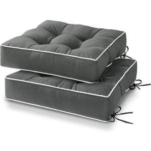 HARBOREST Outdoor Chair Cushions Set of 2, Tufted Patio Chair Cushions with Ties, Square Corner Outdoor Cushions for Patio Furniture, Lawn Chairs, Wicker Chairs, 19" x 19" x 5", Grey