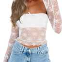 CSDAJIO Women's Going Out Tops Lace Long Sleeve Square Neck Crop Top Shirt Strapless Tube Top and Bolero Set (White, M)
