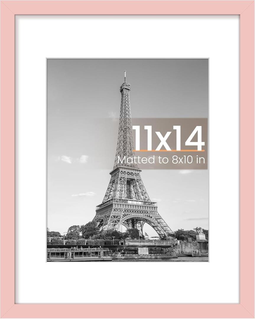 upsimples 11x14 Picture Frame, Display Pictures 8x10 with Mat or 11 x 14 Without, Wall Hanging Photo Frames, Pink, 1 Pack