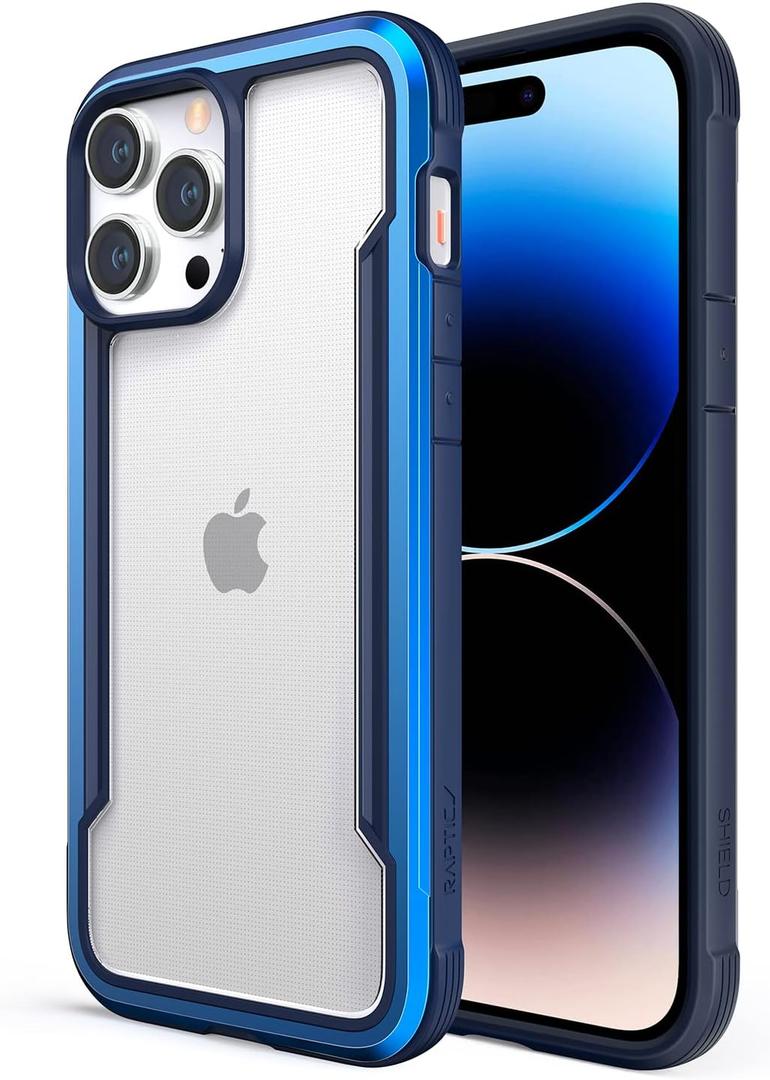 RAPTIC Shield for iPhone 14 Pro Case, Shockproof Protective Clear Case, Military Grade 10ft Drop Tested, Durable Aluminum Frame, Anti-Yellowing Technology, 6.1 inch, Marine Blue