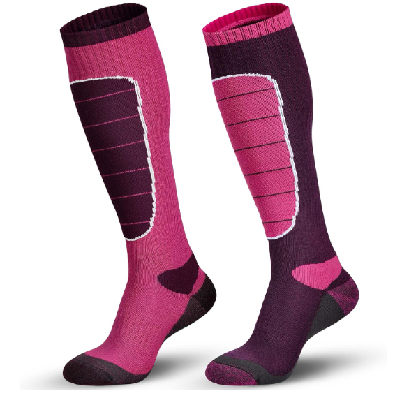 Hylaea Merino Wool Ski Socks, Cold Weather Socks for Snowboarding, Snow, Winter, Thermal Knee-high Warm Socks, Hunting (Medium, Purple, Pink  (3 Pairs))