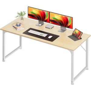 Huuger Computer Desk, 54 Inch Office Desk, Gaming Desk with Storage, Writing Desk Work Desk for Home Office, Study, Modern Simple Desk, Large Legroom, Metal Frame, Maple