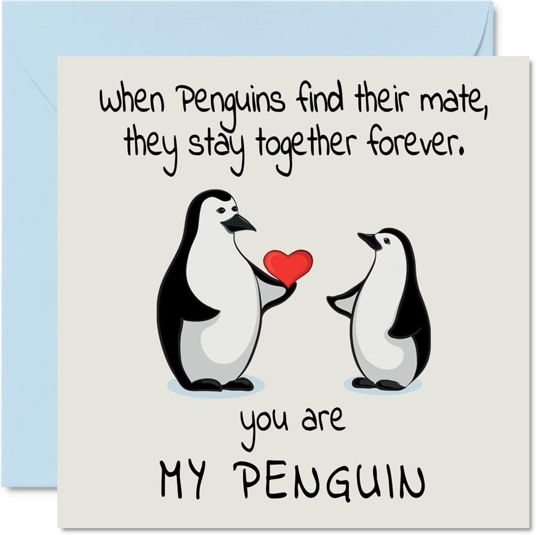 11 x Romantic Anniversary Card - "You Are My Penguin" - Cute Greeting Card for Wife/Husband, Boyfriend/Girlfriend, Partner, or Fiance - For Valentine's Day, Wedding or Birthday - 5.7" x 5.7" w/ Envelope