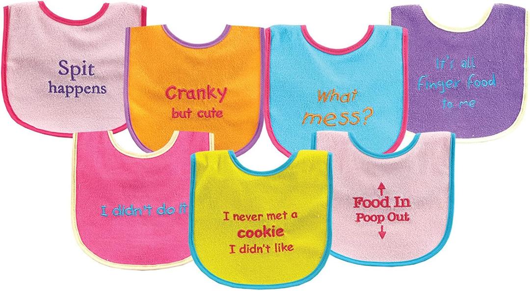 Luvable Friends Baby Cotton Terry Drooler Bibs with PEVA Back, Transportation, One Size (Pink Food)