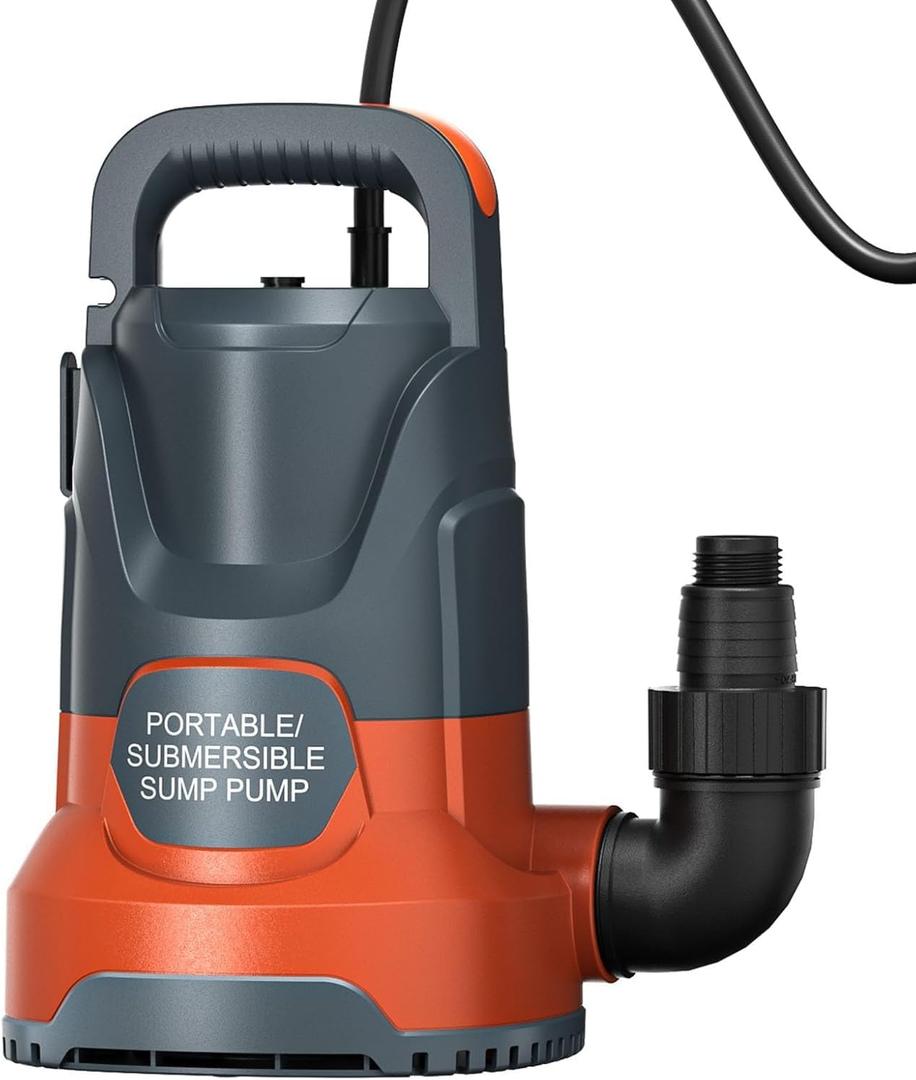 Sump Pump 1HP Submersible Water Pump 3700GPH Electric Portable Transfer Water Pump for Pool Draining Basement, Orange