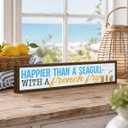 Beach Decor, Happier Than A Seagull Sign, Wall Art, Summer Wood Decorations for Beachy House, Shelf, Farmhouse Front Door Decor, Cute Gifts, Housewarming Gift, Summer Decoration for Home, 14.9x3.3 inches