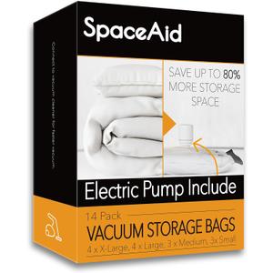 SpaceAid 14 Pack Vacuum Storage Bags with Electric Air Pump, Space Saver Sealer Compression Bags for Comforters, Blankets, Pillows, Bedding, Clothes (4 Jumbo/4 Large/3 Medium/3 Small)