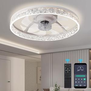 Hrtghzir 20" Ceiling Fans with Lights and Remote, Low Profile Fandelier Ceiling Fan, 3000-6000K Dimmable Modern Smart Flush Mount LED Blade Fan Light, 6 Wind Speeds for Bedroom, Living Room (White)