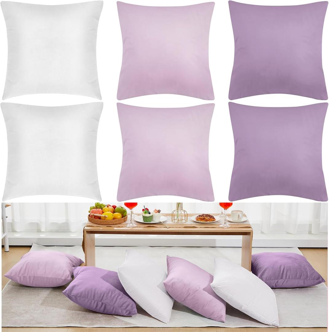 Berlune 6 Pcs Velvet Throw Pillow Covers 18" x 18" Decorative Cushion Cases Soft Pillowcase for Graduation Coquette Party Accessories Couch Sofa Bed Chair Home Decor, No Inserts (Purple Series)