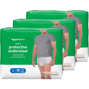 Amazon Basics Maximum Absorbency Incontinence Underwear for Men with Leak Protection and Odor Control, Large, 54 Count (3 Packs of 18)