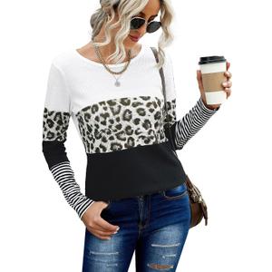NEYOUQE Womens Color Block Waffle Loose Long Sleeve T Shirts Casual Comfy Tops Tee Shirt Women's Tunics (XXL)