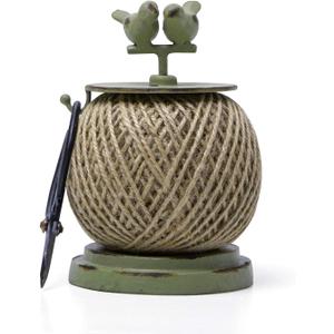 SOFFEE DESIGN Vintage Jute Twine Spool with Scissors Holder Set for Garden Farmhouse Kitchen Antique Twine and Scissors Set Green Birds