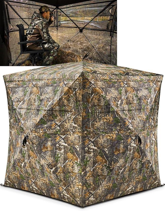 VEVOR Hunting Blind, 270° See Through Ground Blind, 2-3 Person Pop Up Deer Blind for Hunting with Carrying Bag, Portable Resilient Hunting Tent, One-Way See-Through Mesh for Turkey and Deer Hunting
