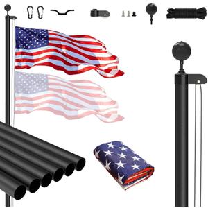 AgiiMan 25FT Flag Pole Kit for Outside House, Including 16 Gauge Outdoor Heavy Duty Flagpole In Ground with 3x5 American Flag and Ball Topper for Residential or Commercial Use, Black