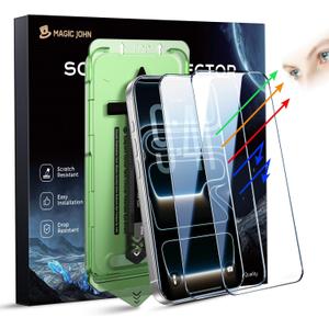 MAGIC JOHN 2 PACK for iPhone 17 Pro (6.3") Eye Protection Screen Protector, HD Clear, Auto Dust-Elimination, 9H Tempered Glass & Scratch Resistance, Full Edge Coverage