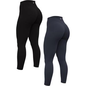 Women's Yoga Pants 7/8 High Waisted Workout Yoga Leggings for Women Butt Lifting Tummy Control Booty Tights (Black/Black Marl, Small) 2 Pack