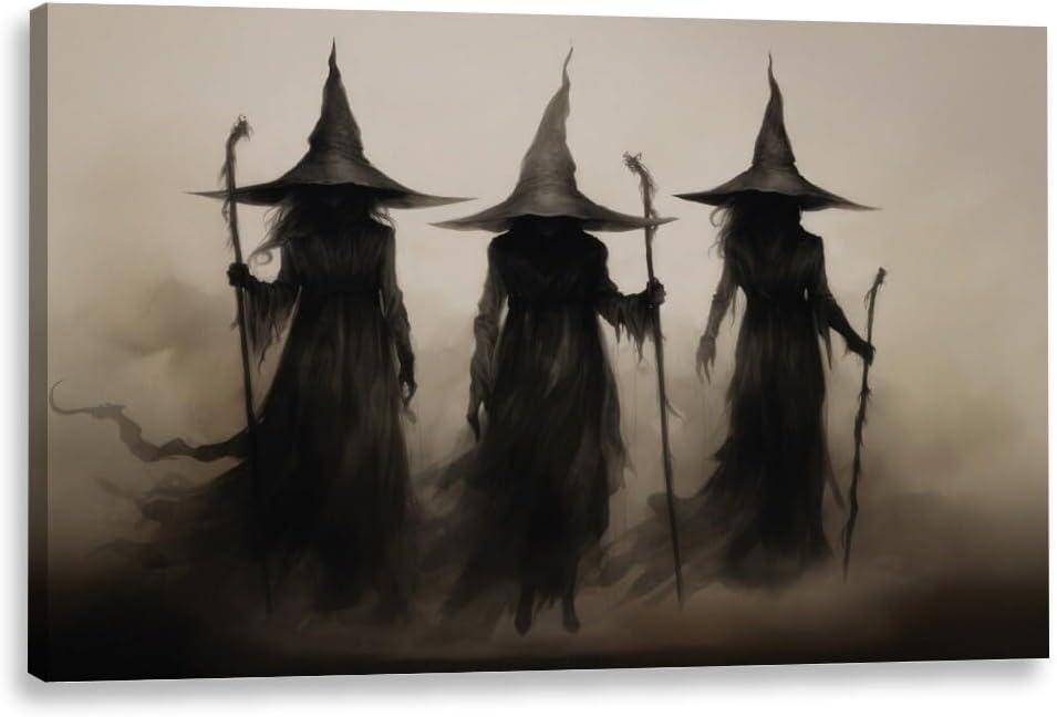 Creepy Witchy Wall Decor Posters Three Witches Vintage Witch Wall Art Decor Aesthetic Halloween Room Decor Witchy Wall Decor 16x24inch Framed