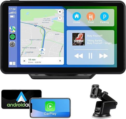 Car Stereo Screen with Wireless CarPlay Android Auto, 7 Inch Portable Bluetooth Touch Screen Compatible Apple CarPlay Android, Screen Mirror, Live Navigation, AirPlay, Aux (7 Inch)