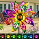 360°Solar Wind Spinner with Lights Sunflower Garden Outdoor Decor Yard Lawn Art Decor for Patio Kinetic Windmills Unique Gifts for Friends and Family 60.63'' H x 13.38'' Dia