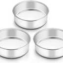TeamFar 6 Inch Cake Pan, Round Smash Cake Pan Tier Baking Pans Set Stainless Steel, Fit in Pot Pressure Cooker Air Fryer, Healthy & Non-Toxic, Mirror Finish & Sturdy, Oven & Dishwasher Safe - Set of 3