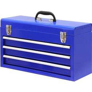 BIG RED 3 Drawer 20" Metal Tool Box Portable Steel Tool Chest with Ball-Bearing Slides and 2 Metal Latches Closure for Garage,Home or Workbench,Blue,ANTBD133-XU