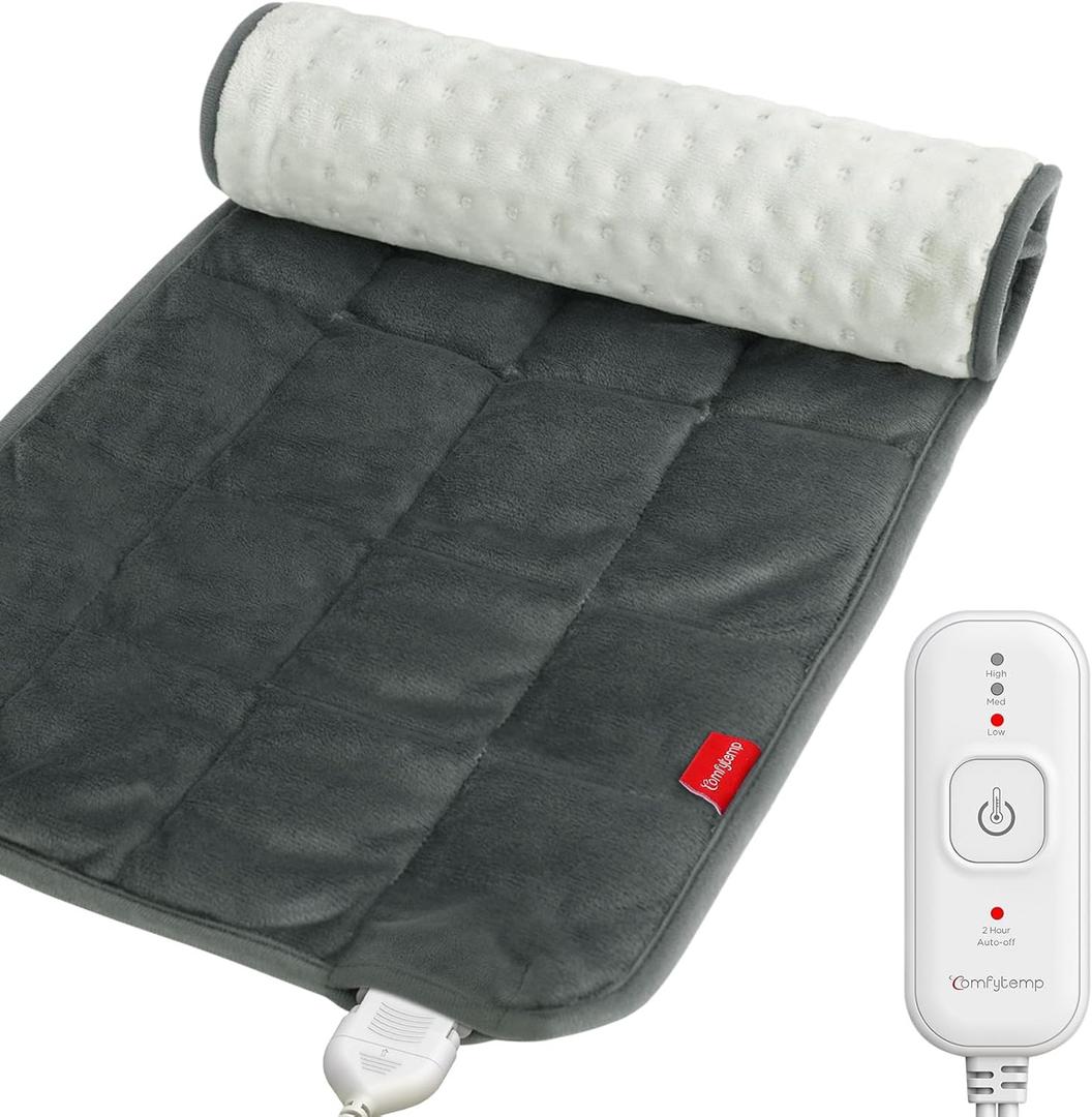 Comfytemp Weighted Heating Pad for Back & Period, FSA Eligible Electric Heat Pad, Birthday Gifts for Women Men Mom Dad & Mother Day Gift, 2.2 lb HSA Neck Shoulder Heated Pad, 2H Auto-Off, 12x24, Gray