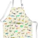 Kids Aprons for Girls and Boys, Toddler Apron with Pocket for Painting, Cooking, Baking, Gardening and Crafts (Medium 6-12 yrs, Dinosaur Alphabet)