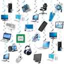 40 Pcs Computer Hanging Swirls Decorations PC Decorations Computer Ceiling Hanging Decor for Classroom Office Birthday Party